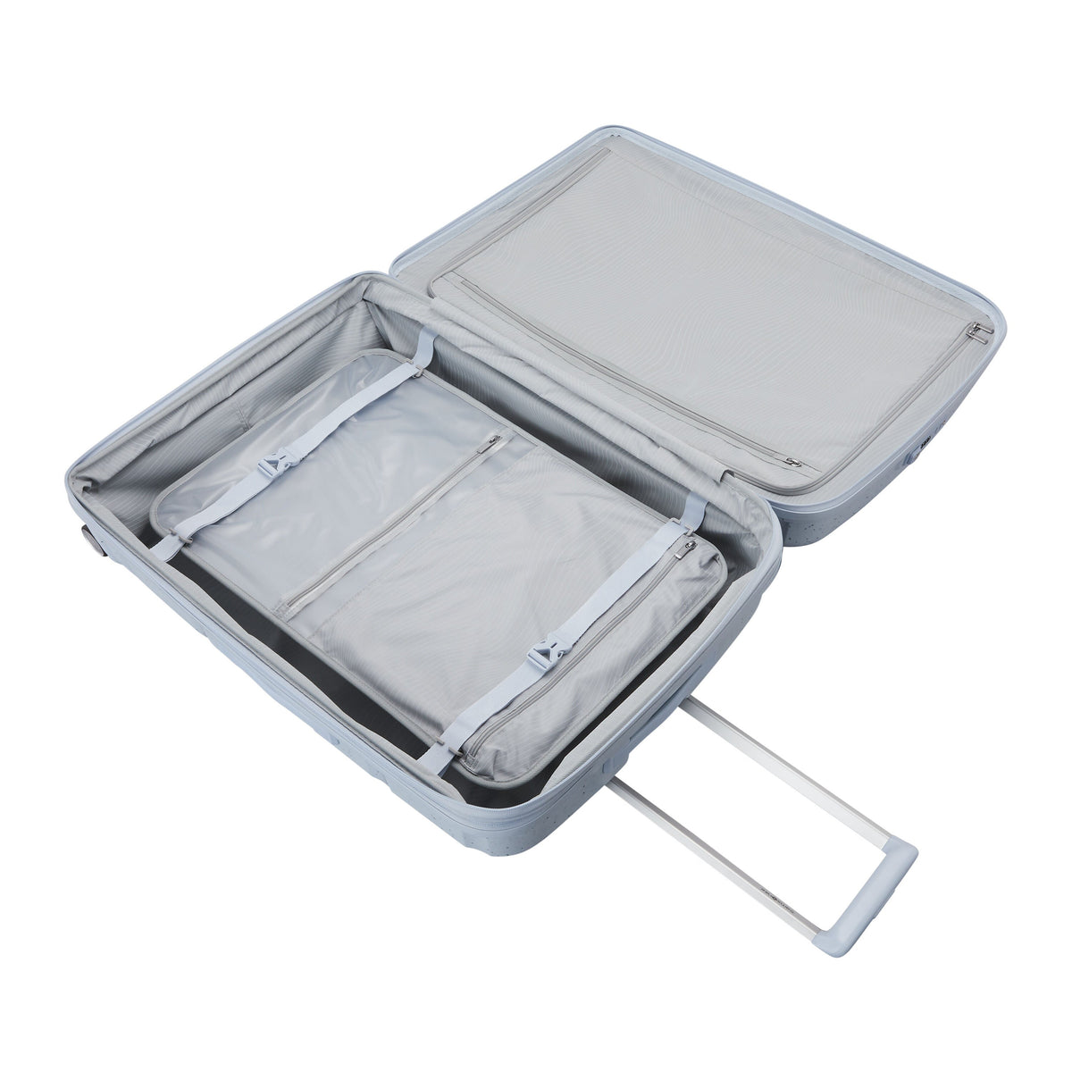 Samsonite Outline Pro Spinner Medium in the color Translucent Blue.