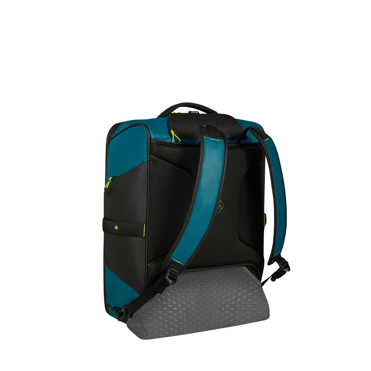 Samsonite Prodiver Wheeled Duffle Backpack (55/20) in the color Petrol Blue/Lime.
