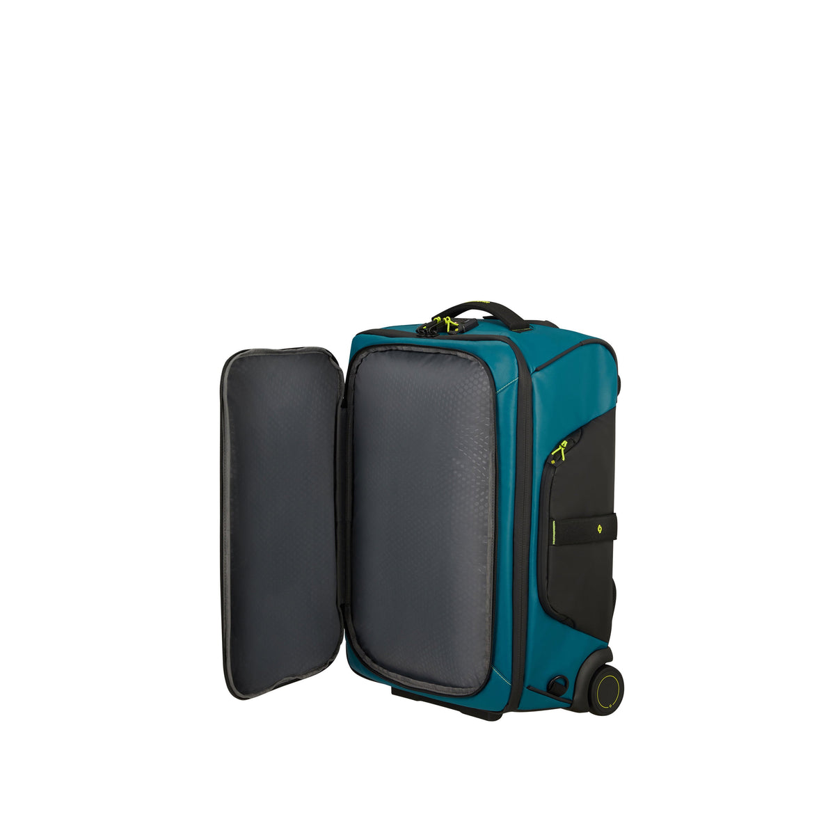 Samsonite Prodiver Wheeled Duffle Backpack (55/20) in the color Petrol Blue/Lime.