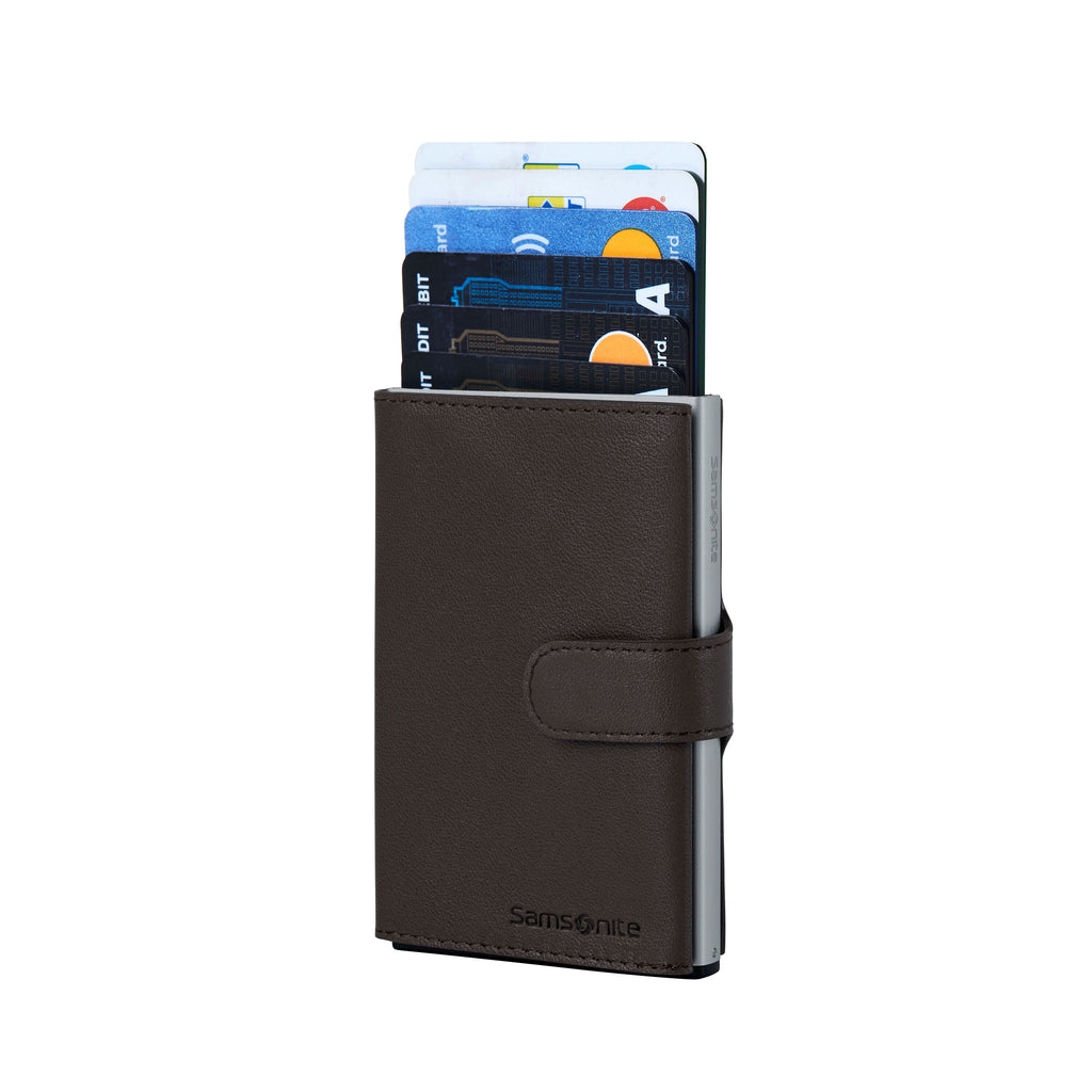 Alufit Slide-Up Wallet in the color Dark Brown.