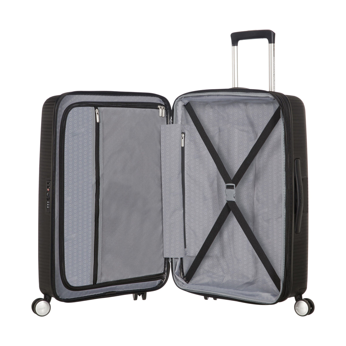 American Tourister Curio Spinner Medium in the color Bass Black.