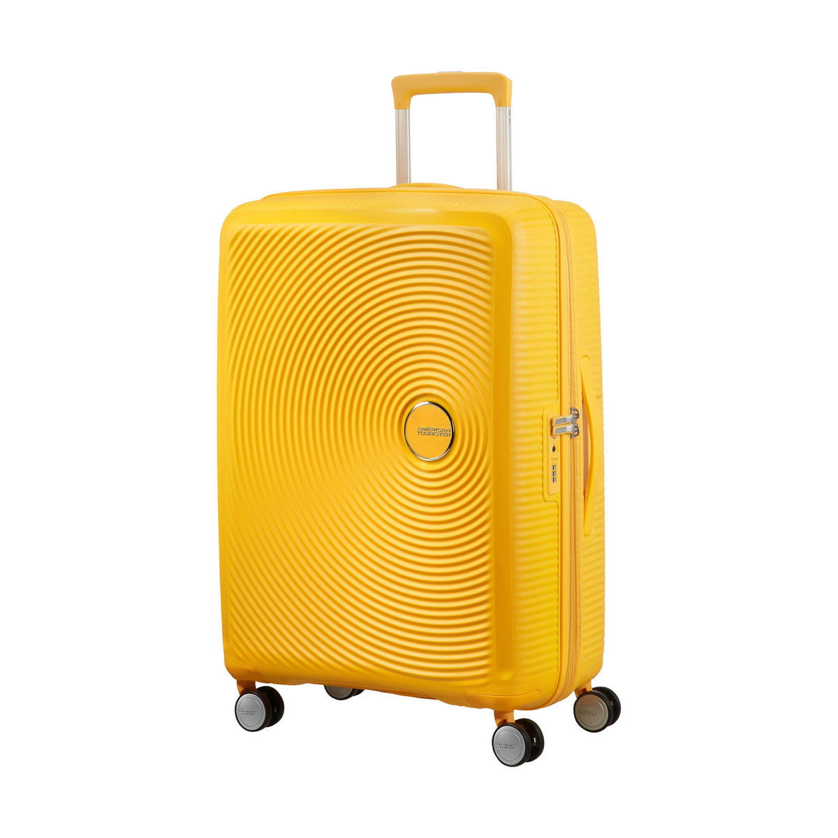 American Tourister Curio Spinner Medium in the color Golden Yellow.