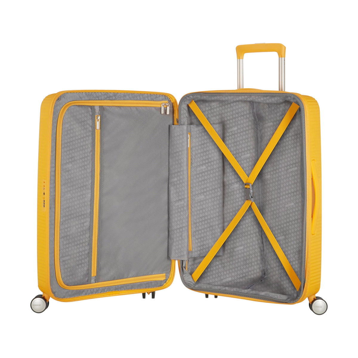 American Tourister Curio Spinner Medium in the color Golden Yellow.